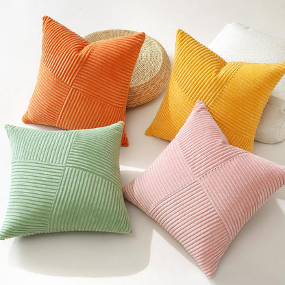 OTOSTAR Set of 1 Decorative Throw Pillow Cover Soft Corduroy Solid Square Pillow Cases Boho Striped Windmill Patchwork Textured Cushion Cover for Sofa Car Bed Living Room 18x18 Inch, Pink