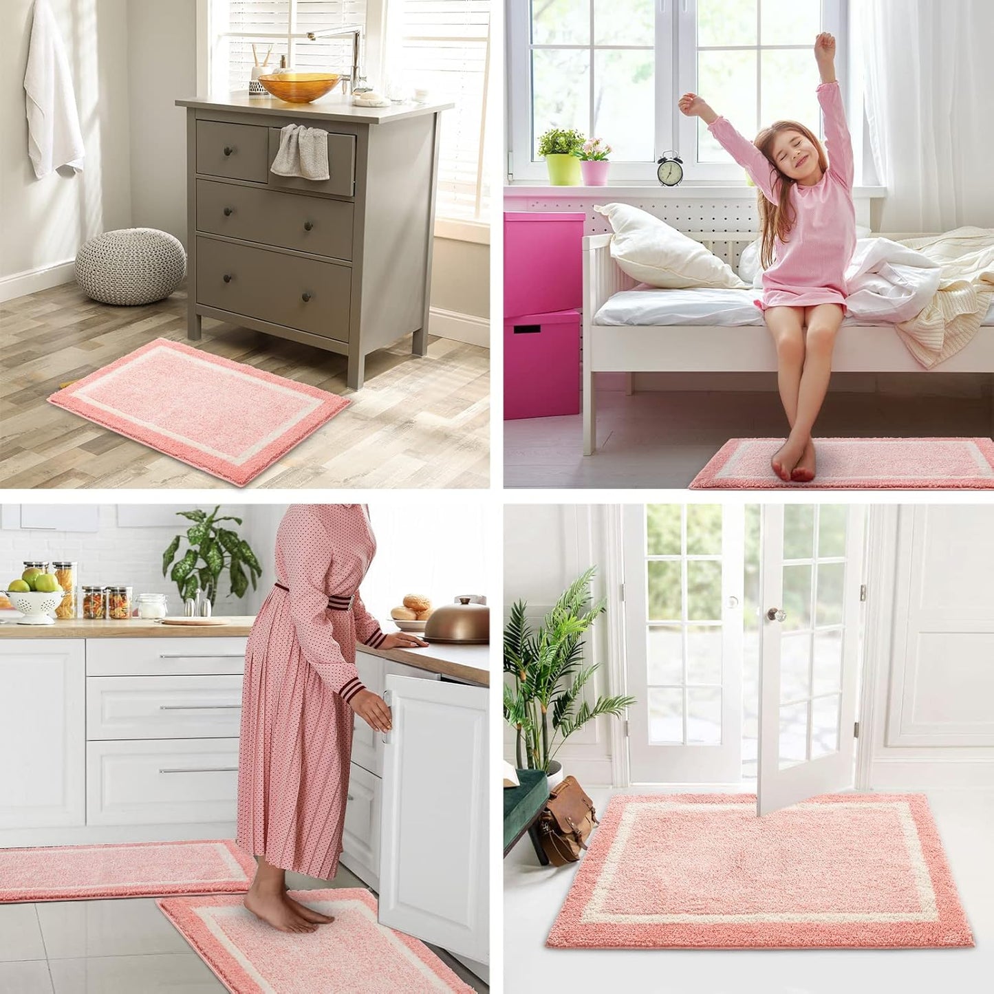 CozeCube Bath mats for Bathroom Non Slip, Fluffy Absorbent Microfiber Bath mat Washable, Aesthetic Bathroom Rugs, Small Blossom Pink Bath mat, Blossom Pink, 24" x 16"