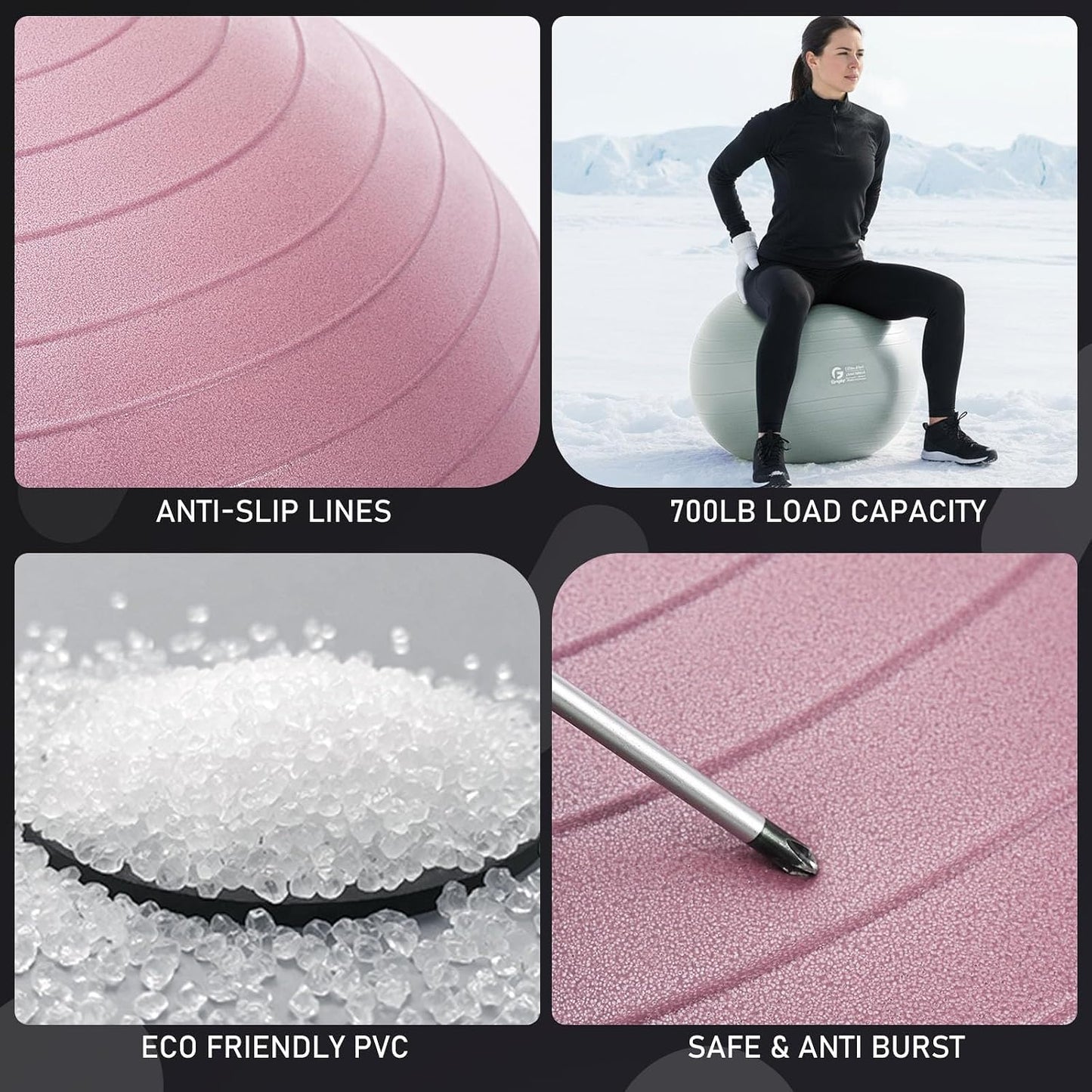 Gruper Exercise Ball, Extra Thick Yoga Ball for Working Out, Yoga & Pregnancy, 4 Sizes Anti-Burst Balance Ball with Foot Pump for Pilates, Physical Therapy & Fitness