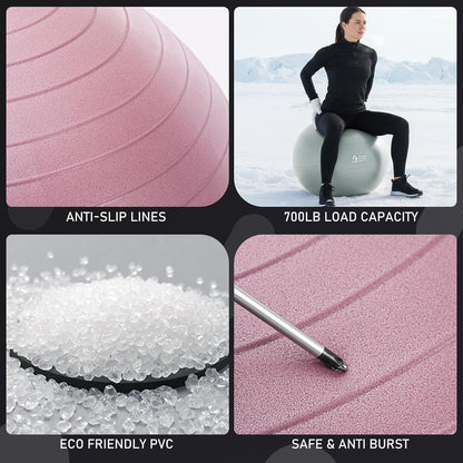 Gruper Exercise Ball, Extra Thick Yoga Ball for Working Out, Yoga & Pregnancy, 4 Sizes Anti-Burst Balance Ball with Foot Pump for Pilates, Physical Therapy & Fitness