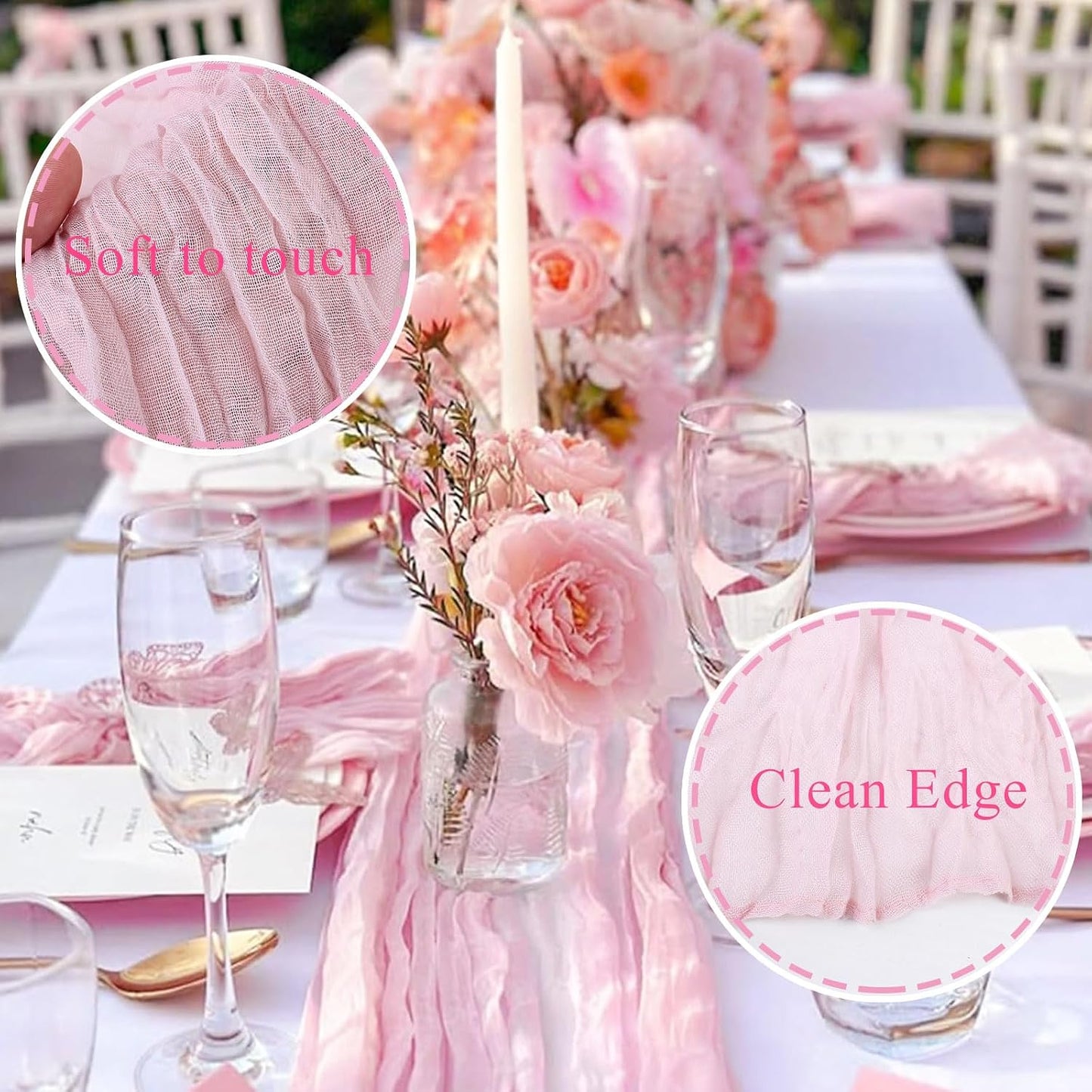 Pink Cheesecloth Table Runner 10FT Boho Rustic Sheer Cheese Cloth Table Runners 120 Inch Gauze Table Decorations for Wedding Bridal Birthday Party Home Decor