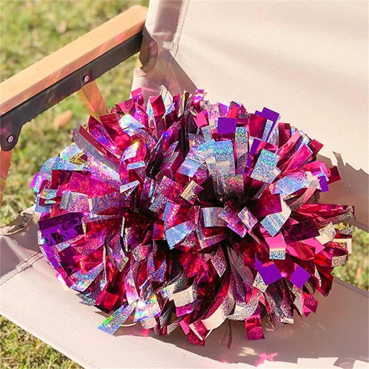 Shining Cheer Pom Poms 3pcs Colorful Laser Cheerleading Pom Poms with Baton Handle for Team Spirit Sports Dance Cheering