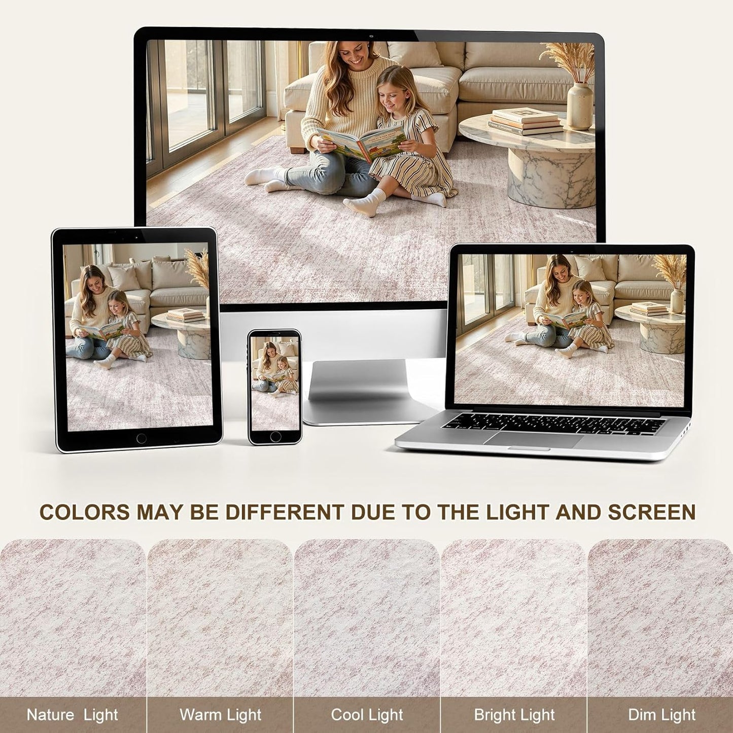 cotiled Washable Area Rugs for Living Room 6x9: Non Slip Low Pile Neutral Abstract Carpet Kid & Pet Friendly Stain Resistant Rugs for Bedroom Home Office Decor (6x9 Pink)