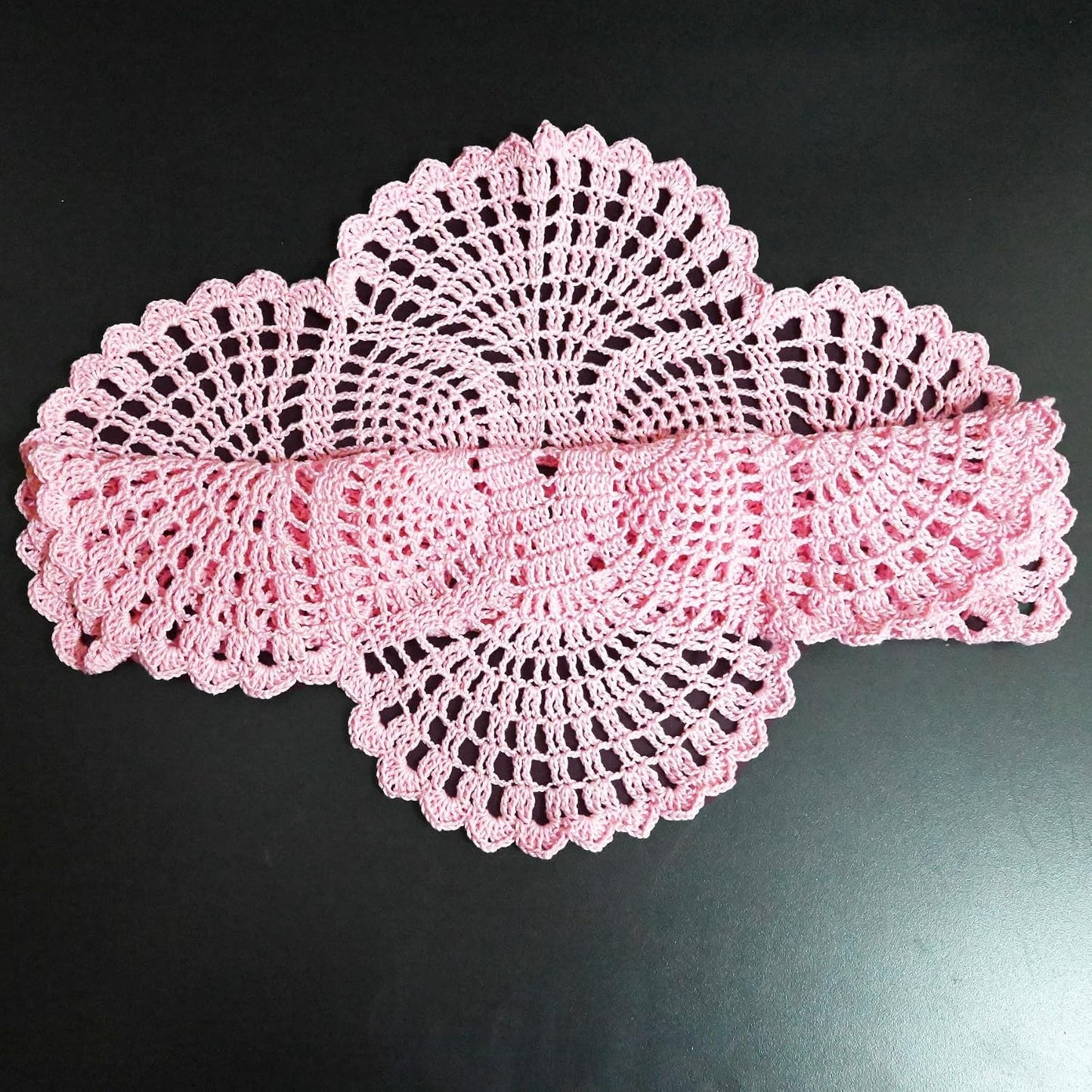 Handmade Crochet Lace Doily 15.5 inches to 17.5 inches Round 6 Petals Flower Placemats Coasters Vintage Doilies Vase Cup Mats (1, Pink)