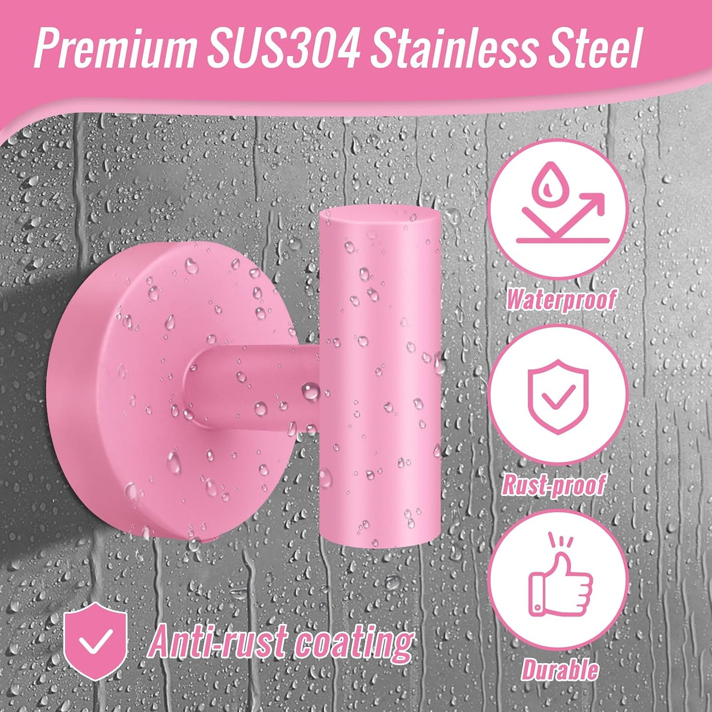 Screw Fixation Towel Hooks, Stainless Hanging Holder, Pink 2PCS | sleek touch, home décor, widely scenario usage, Heavy Duty, Strong load, Tool-need install