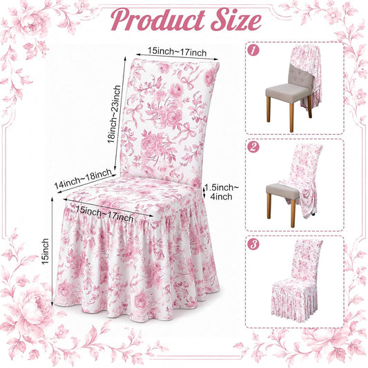 Gerrii Fancy Garden Pink Bow Dorm Chair Cover Coquette Bow Room Decor College Apartment Decor Dining Chair Covers Washable Furniture Protector with Skirt Country Style for Dorm Room Home Bedroom