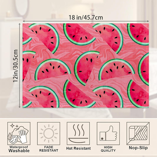 Placemats,Watermelon Pink Marble Placemats 12x18 Inch Waterproof Non-Slip Washable Table Mats for Kitchen Dining Party Table Decor,Set of 6