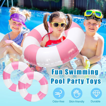 JarThenaAMCS 12 Pcs Inflatable Swimming Float Toy Swim Ring Striped Print Pool Lounger Tube