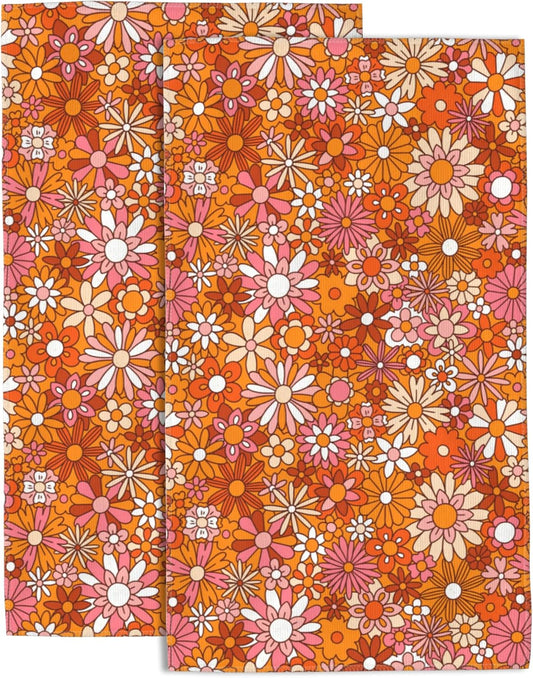 Orange and Pink Flowers Hand Towel for Bathroom Set of 2 Hand Bath Towels Soft Absorbent Decorative Towels for Bathroom Kitchen Yoga Home Decor 14 x 28 in