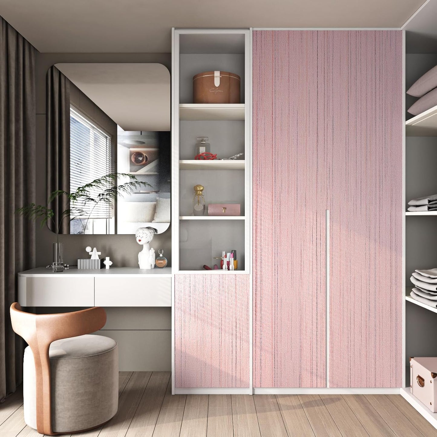 FunStick Grasscloth Peel and Stick Wallpaper Textured Pastel Pink Wallpaper Removable Pink Contact Paper for Cabinets Desk Self Adhesive Grass Cloth Fabric Wall Paper for Bedroom Bathroom 15.8"x78.8"