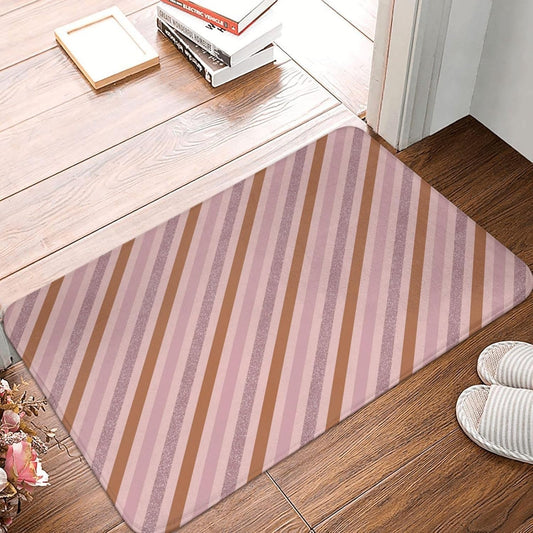 Pink Diagonal Stripe Print Bathroom Rugs 16x24 Inches, Non-Slip Absorbent Bath Mat Rugs, Machine Washable Bath Mats Shower Rug for Bathroom