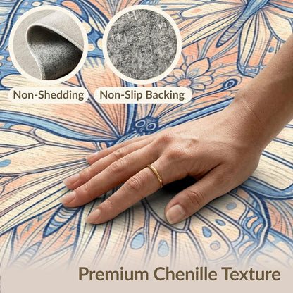 4'x6' Washable Art Nouveau Floral Accent Rug, Peach Non-Shedding Small Carpet Pet Friendly & Kids Safe Play Mat for Playroom, Bedroom, Reading Nook | Ref:1931693
