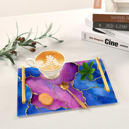 Marble Royal Blue Hot Peach Decorative Breakfast Tray with Handles Drink Serving Tray for Jewelry Perfume for Kitchens & Serving Guests