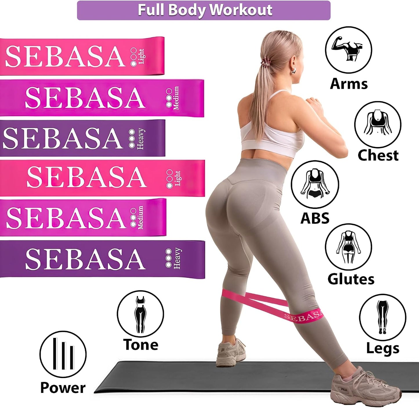 Dual-Size Exercise Bands, Mini Loop Resistance Bands, Set of 6 Elastic Bands, Small Exercise Bands, Fitness Bands Assorted Sizes, Full Body Workout Bands, Natural Latex Fitness Bands