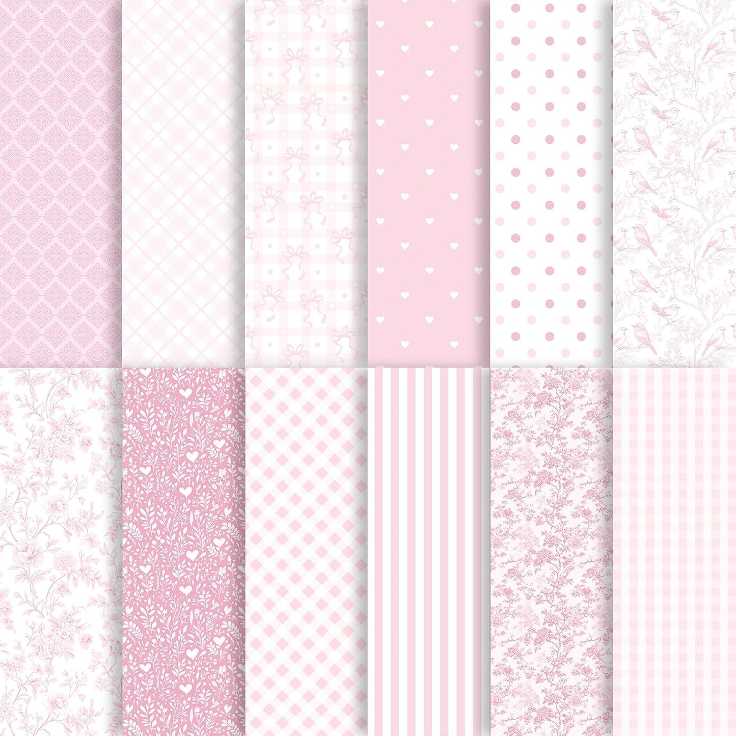 24 Sheets Pink Floral Bird Bow Scrapbook Paper, Preppy Floral Ribbon Bow Birds Decorative Craft Paper Folded Flat for Girly Birthday Baby Shower Card Making Photo Album Decor, 12'' x 12'' (A)