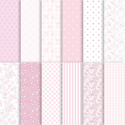 24 Sheets Pink Floral Bird Bow Scrapbook Paper, Preppy Floral Ribbon Bow Birds Decorative Craft Paper Folded Flat for Girly Birthday Baby Shower Card Making Photo Album Decor, 12'' x 12'' (A)