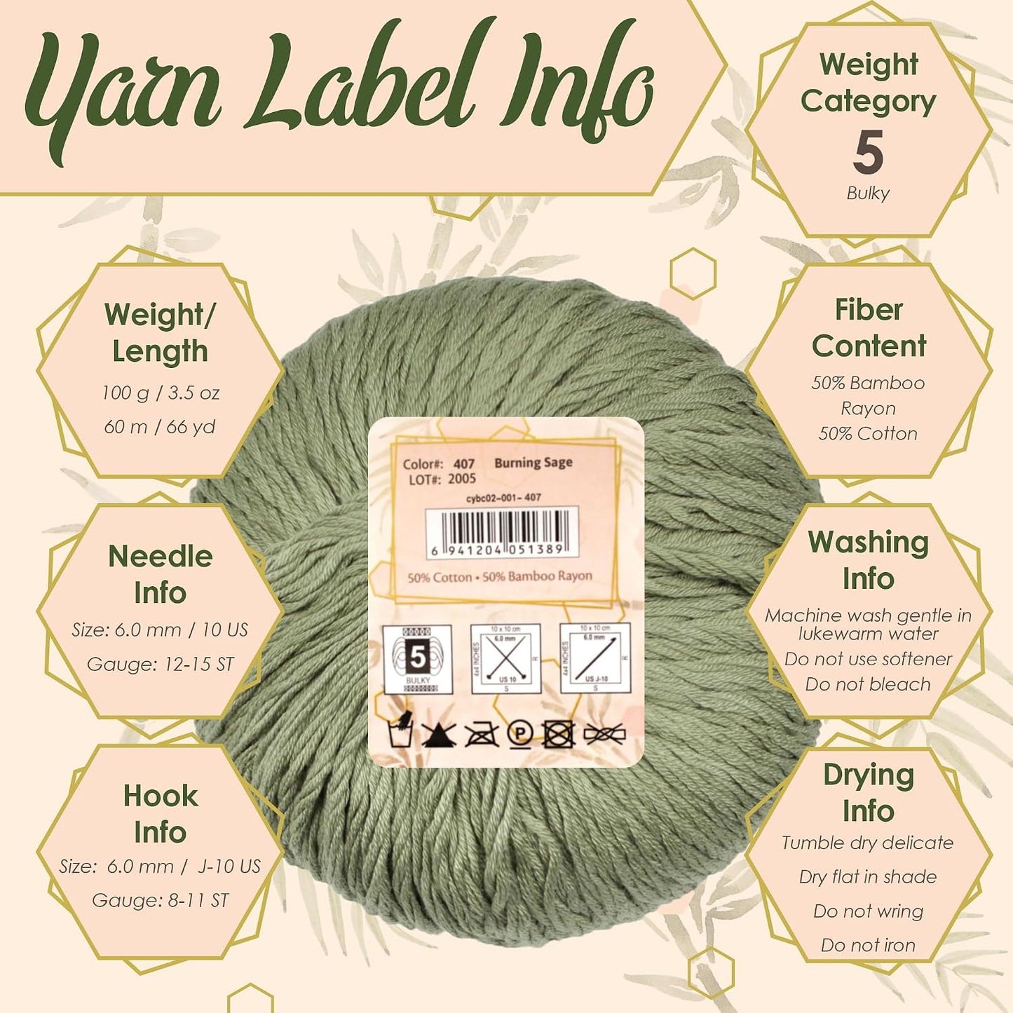 JubileeYarn Bamboo Cotton Chunky Yarn - 100g/Ball - Peach Cobbler - 2 Balls