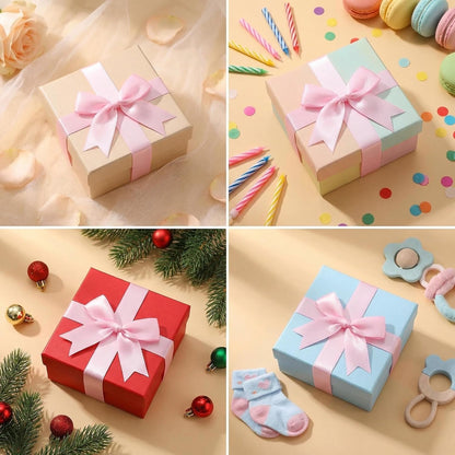 Pink Gift Wrap Bows – 50pcs 3.3 Inch Elegant Satin Bows for Gift Wrapping, Wedding Decor, Baby Shower, Party Decorations, Birthday, Christmas, Anniversary, DIY Crafts, Gift Bags