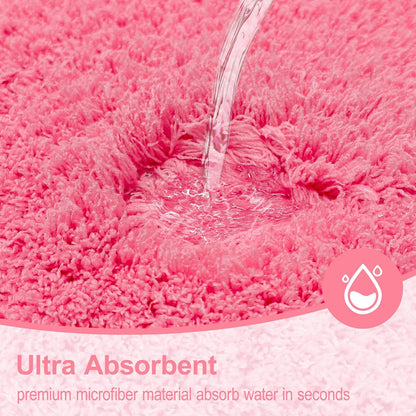 Toilet Rugs U-Shaped 24"x20", Ultra Soft Absorbent Contour Bath Rug with Non-Slip Backing, Machine Washable Shaggy Rug for Toilet, Pink