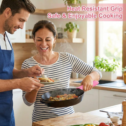 2-Pack Heat-Resistant Pot Handle Covers, Cast Iron Skillet Handle Sleeve for Kitchen Cooking, Durable Pot Handle Cover for Cast Iron Accessories & Home Use (Pink)
