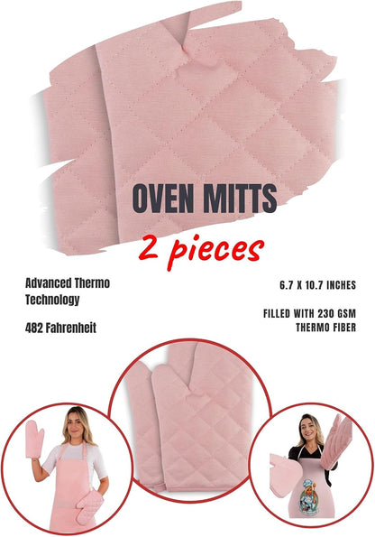 Thermo Heat-Resistant Oven Mitts (2 Pieces) - Superior Protection, Stylish Design | 482°F Heat Resistance, Non-Flammable Fabric-Versatile, (Pink)