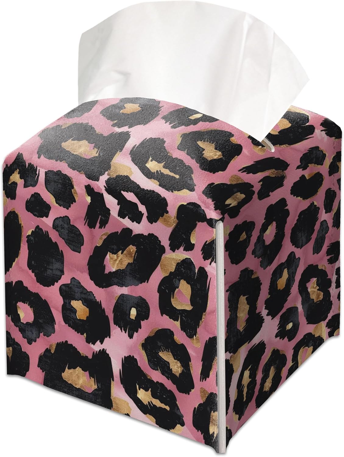 Pink Leopard Print Decorative Leather Tissue Box Cover - Tissue Box Holder Gifts for Women Family and Friends Funny Unique Home Decor Decorative for Kids Room Kitchen Bathroom Office - A01