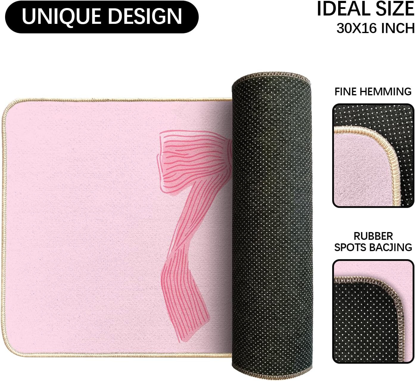 Coquette Preppy Pink Bow Welcome Mat Front Door Mat Kitchen Bath Mat, Pink Bathroom Bow Decor Floor Mats, Gifts for Women Teen Girls, 30 x 16 Inch