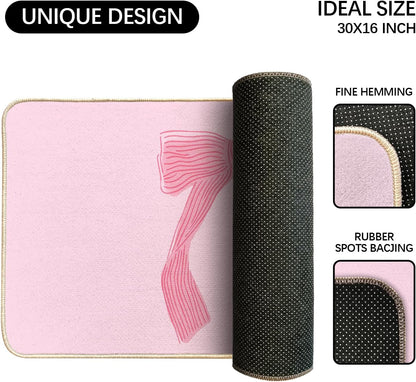 Coquette Preppy Pink Bow Welcome Mat Front Door Mat Kitchen Bath Mat, Pink Bathroom Bow Decor Floor Mats, Gifts for Women Teen Girls, 30 x 16 Inch