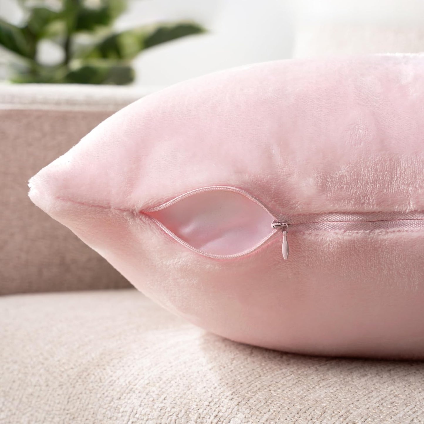 PAVILIA Light Pink Throw Pillow Covers 18x18 Set of 2, Decorative Pillow Cases for Bed Sofa Couch, Boho Aesthetic Accent Decor Cushion Bedroom Living Room, Velvet Square Euro Sham Covers, Blush Pink