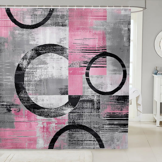 jejeloiu Abstract Shower Curtain for Bathroom Decor Modern Abstract Art Bath Curtain Geometric Bathroom Accessories Luxury Waterproof Polyester Fabric Pink for Stalls Bathtubs 72"x72"