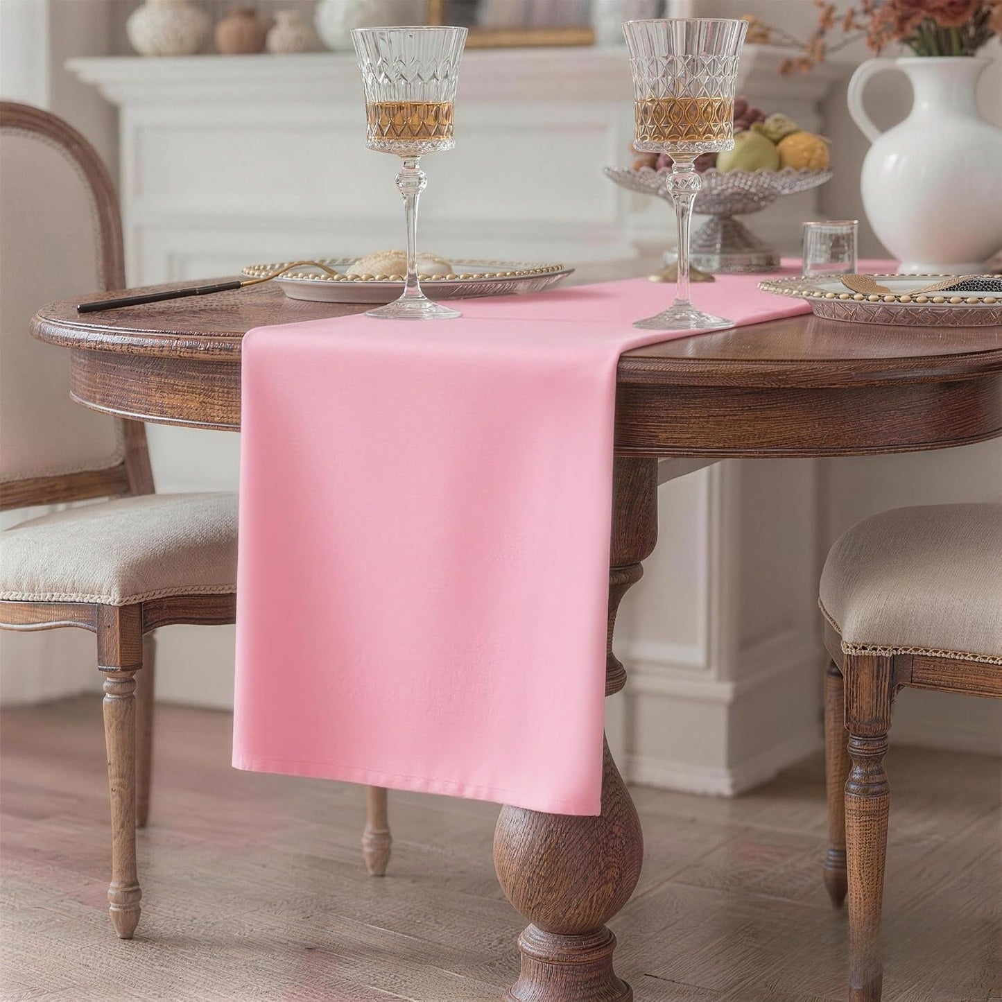 Pink Table Runner - Dining Waterproof Washable Table Runners 36 Inches Long, Reusable 210GSM Cloth Runner for Coffee Table, Living Room, Wedding, Party, Kitchen & Everyday Decor