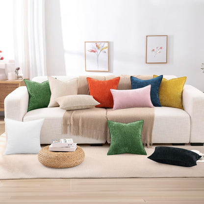 decorUhome Summer Couch Throw Pillow Covers 18x18 Set of 2, Decorative Soft Velvet Modern Cozy Chenille Pillow Cases with Elegant Design for Sofa Bed Living Room Home Decor, Blush Pink