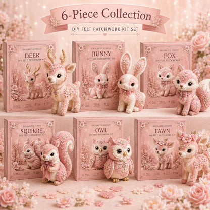 Pink Woodland Friends DIY Felt Patchwork Kit, Pastoral Wild Creatures Handicraft Activity, Manual Tailoring Bundle, Textile Hobby, DIY Fabric Animal, Unique Roseate Doll Ornament (Blush Deer)