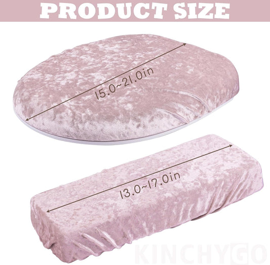Stretch Velvet Toilet Lid Cover and Tank Lid Cover Set With Elastic Bottom for Bathroom Decor (Pink)