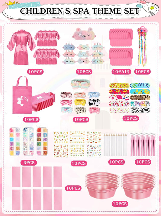 Suhine 10 Set Spa Party Supplies for Girls, Kids Satin Robes Nail Salon Kit Spa Kit Accessories for Birthday Party Favors