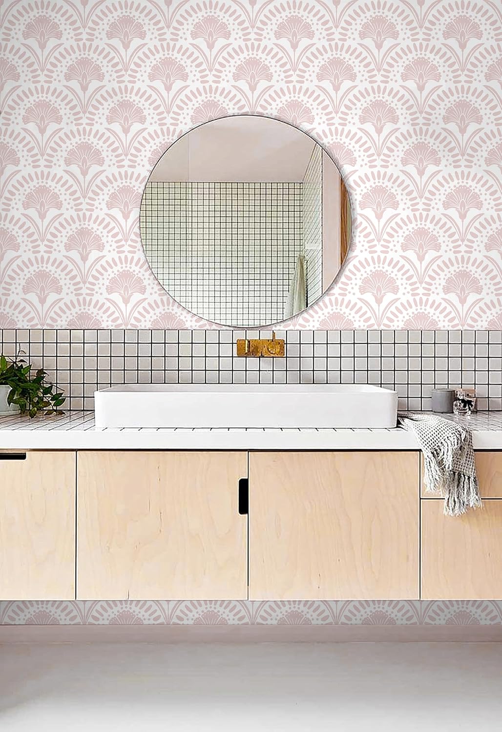 Timeet 17.7 in × 78.7 in Boho Peel and Stick Wallpaper Pink Floral Contact Paper White Pink Flower Wallpaper Removable Self Adhesive for Cabinet Bathroom Waterproof