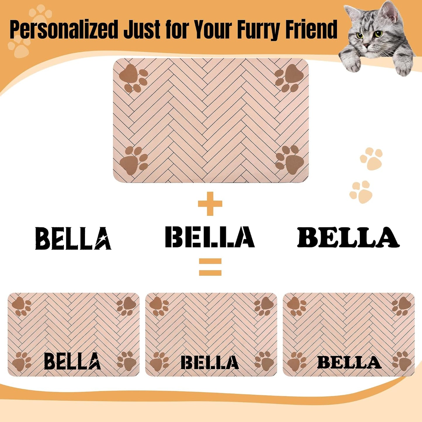 Personalized Pet Food Mat for Dog, Custom Name Absorbent Placemat for Water Bowl, Non-Slip Rubber Backing, Quick Dry Water Dispenser Mat, 17.7"x11.8", Pink