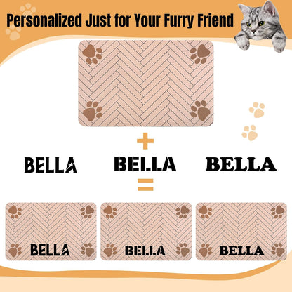 Personalized Pet Food Mat for Dog, Custom Name Absorbent Placemat for Water Bowl, Non-Slip Rubber Backing, Quick Dry Water Dispenser Mat, 17.7"x11.8", Pink