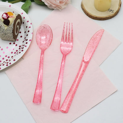 150 Pcs Pink Silverware Set Heavy Duty Pink Plastic Silverware - 50 Forks, 50 Knives, 50 Spoons for Brithday, Valentine's Day, Wedding, Baby Shower, Bridal Shower
