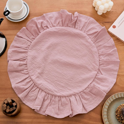 vctops 15 Inch Boho Pink Cotton Placemats Set of 4, Round Ruffles Place Mats Washable Table Mats for Kitchen Dining Party Table Decor (Pink,Diameter 15")
