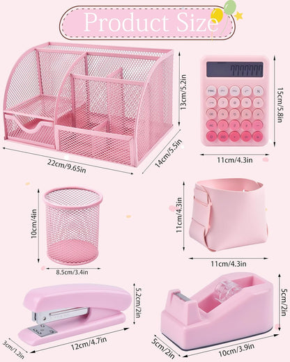 23pc Pink Desk Accessories and Organizers with Mesh Organizer Stapler Tape Dispenser Calculator and a Lot of Office Pink Office Supplies Beautifully Presented in a Gift Box