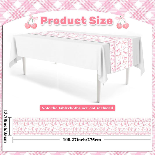 6Pcs Pink Bow Table Runner Coquette Tea Party Decorations,Disposable Table Runner for Kitchen Dining Table Decor Birthday Baby Shower Wedding Holiday Valentine's Party Essential