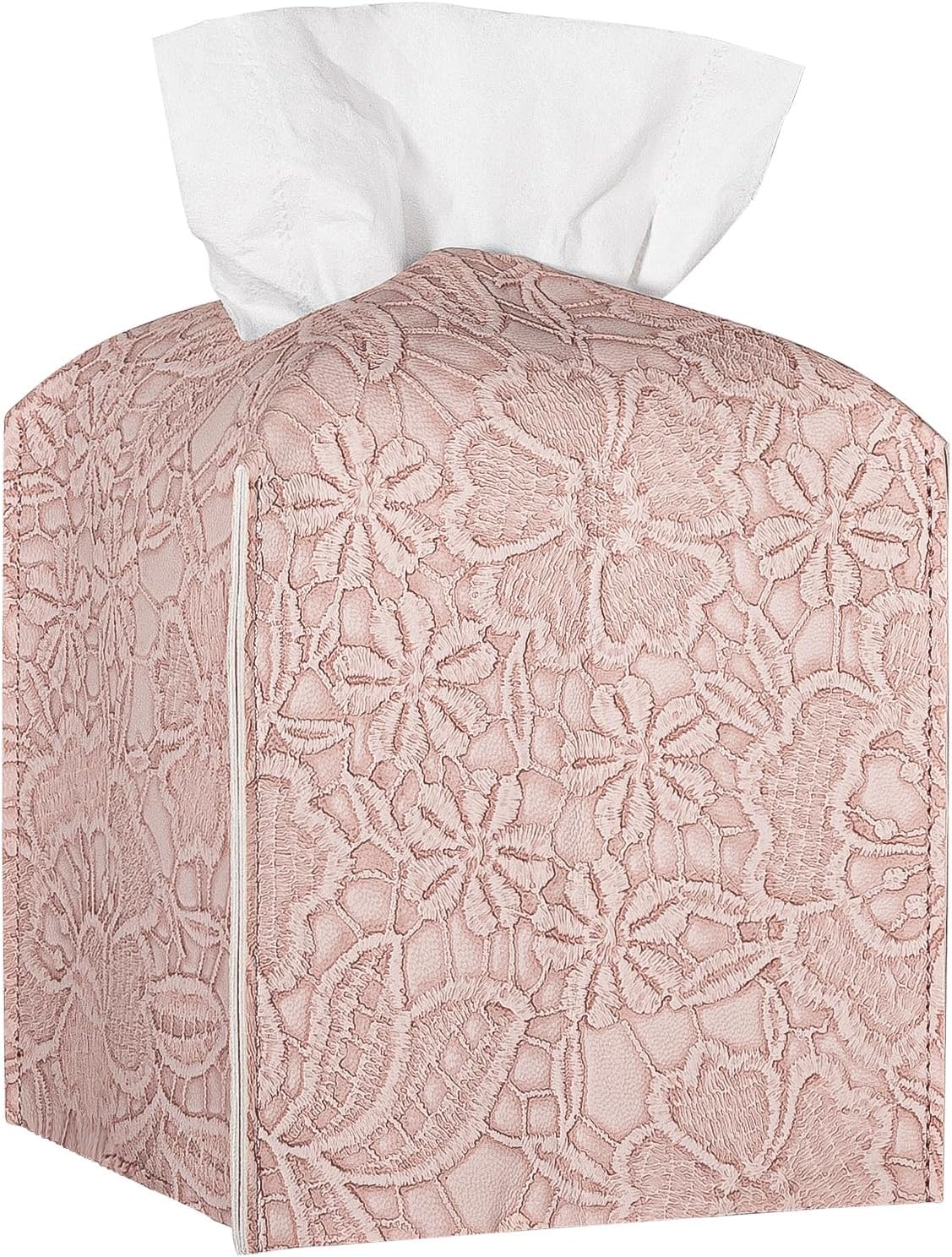 Tissue Box Cover PU Leather Square Tissue Holder Facial Paper Organizer Dispenser for Bathroom Vanity Countertop, Dresser, Tabletop, Office, Car, Pink