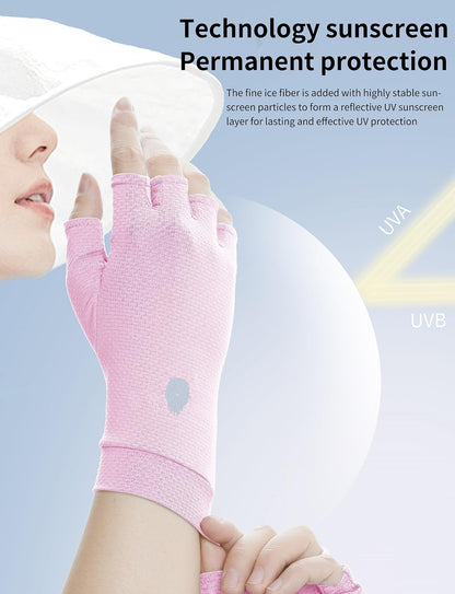 Men's Women's SPF Fingerless Gloves Mittens Sun Protection Unisex Driving Gloves UPF 50+ With Silicone Gel