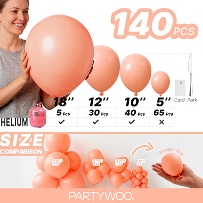 PartyWoo Peach Balloons 140pcs Different Sizes of 18 12 10 5 Inch Light Orange Blush Pink Latex Balloon Arch Kit for Wedding Bridal Shower Baby Shower Birthday Party Decorations Orange-Y21