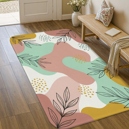 Leaves Area Rug, Modern Minimalistic Dots Curves Spring Pastel Peach Non-Slip Rectangle Floor Carpets Edge Binding Rugs for Living Room Bedroom College Dorm Kitchen Decor 4' X 6'