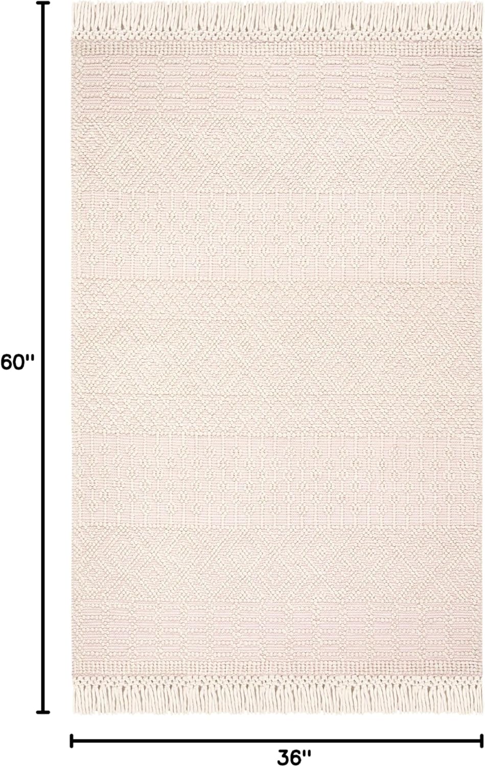 SAFAVIEH Natura Collection Accent Rug - 3' x 5', Ivory & Pink, Handmade Moroccan Boho Wool Fringe, Ideal for High Traffic Areas in Entryway, Living Room, Bedroom (NAT852R)