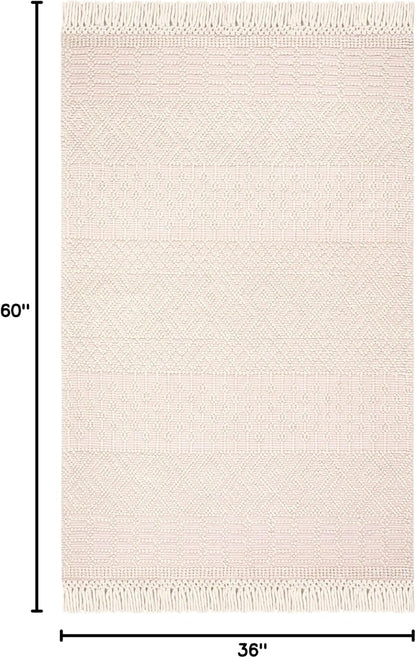 SAFAVIEH Natura Collection Accent Rug - 3' x 5', Ivory & Pink, Handmade Moroccan Boho Wool Fringe, Ideal for High Traffic Areas in Entryway, Living Room, Bedroom (NAT852R)