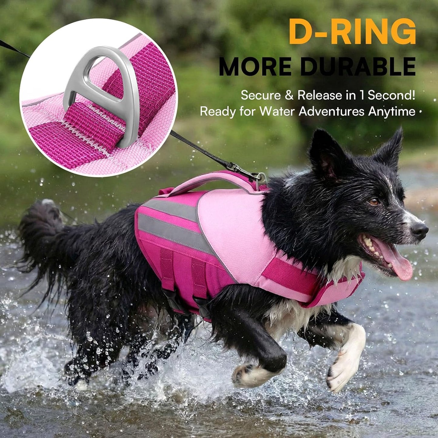 Queenmore Dog Life Jacket for Small Dogs, Lightweight High Buoyancy Dog Life Vest for Swimming, Adjustable Pet Pool Float with Reflective Strips, Puppy Lifesaver Preserver, Rose Pink S