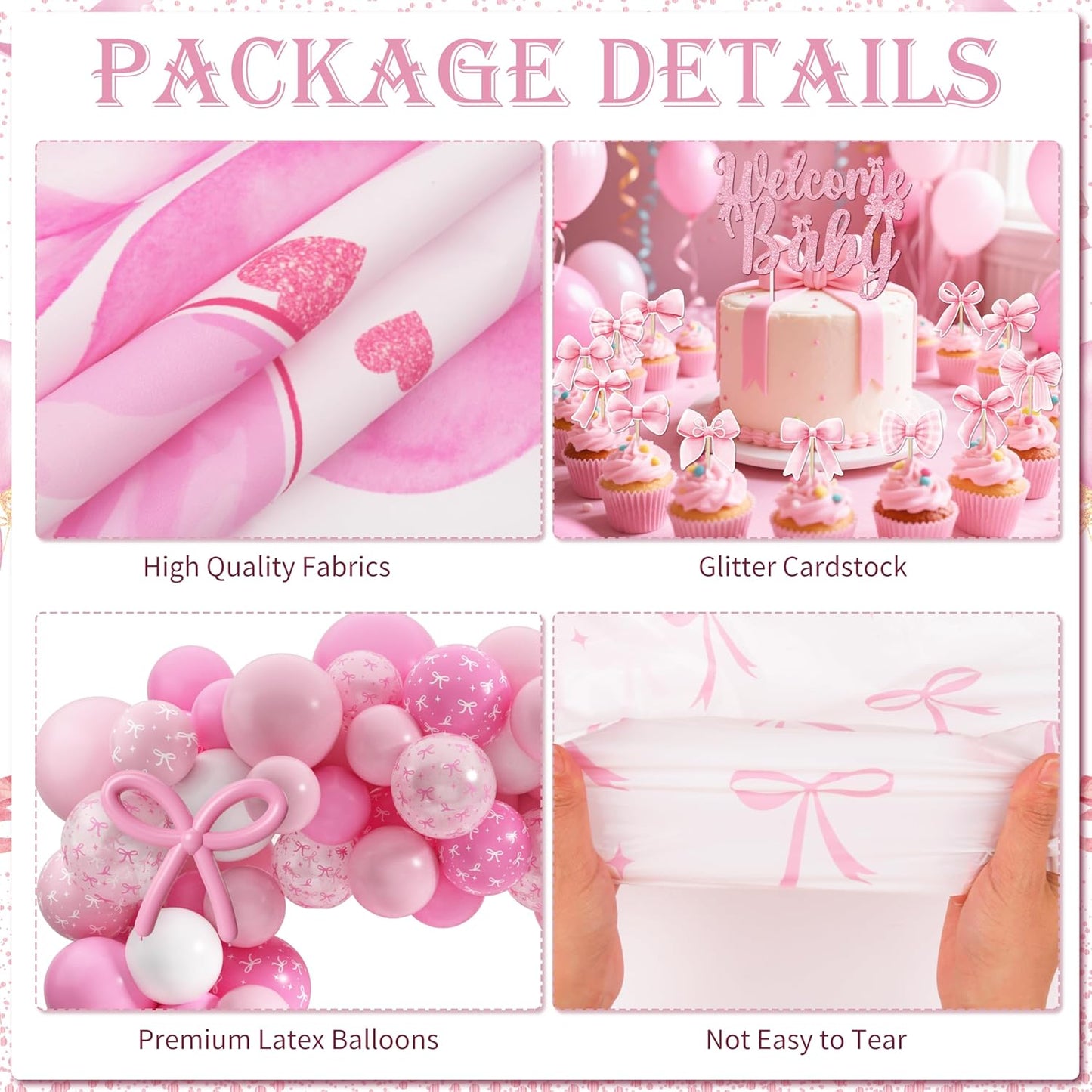 143PCS Pink Baby Shower Decorations for Girl, Welcome Baby Girl Party Decorations, Coquette Pink Bow Theme Backdrop Balloon Baby Boxes Banner for Girl Birthday Baby Shower Decor